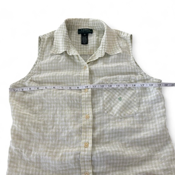 Ralph Lauren White and Green 100% Linen Sleeveless Button Down Shirt - Picture 7 of 8